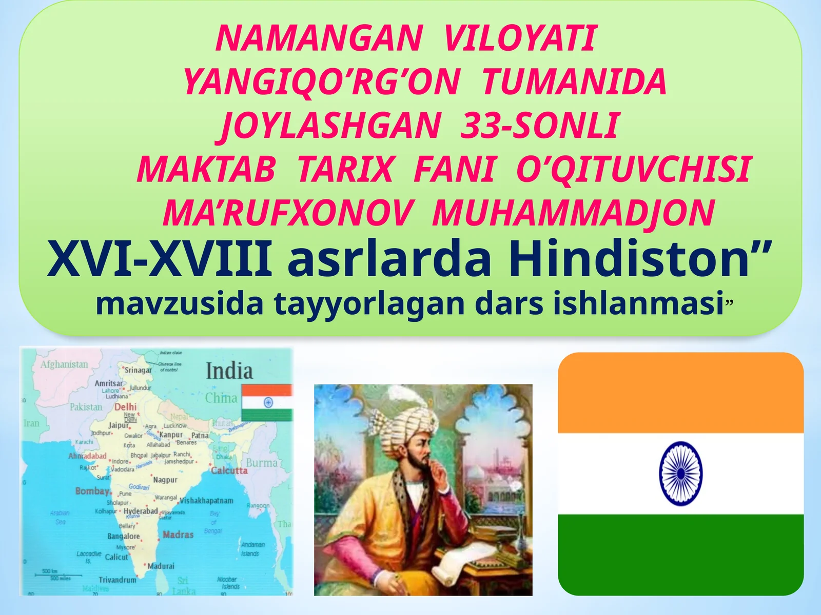 8-sinf Jahon tarixi fanidan XVI-XVIII asrlarda Hindiston dars taqdimoti