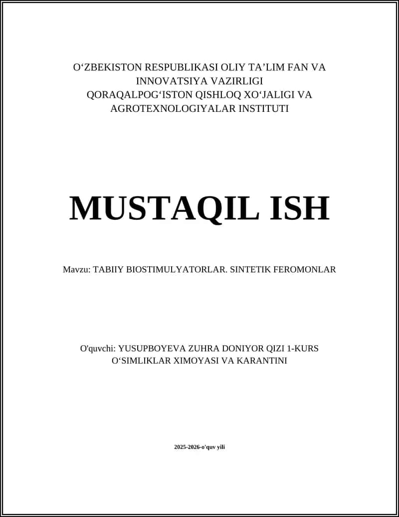TABIIY BIOSTIMULYATORLAR. SINTETIK FEROMONLAR
