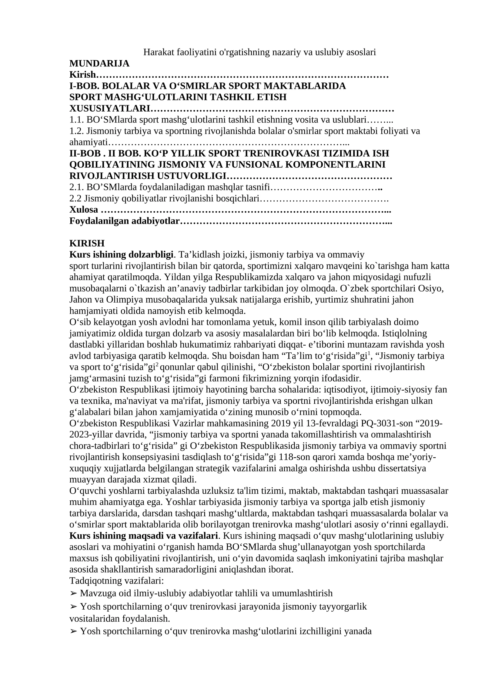 Harakat faoliyatini o'rgatishning nazariy va uslubiy asoslari