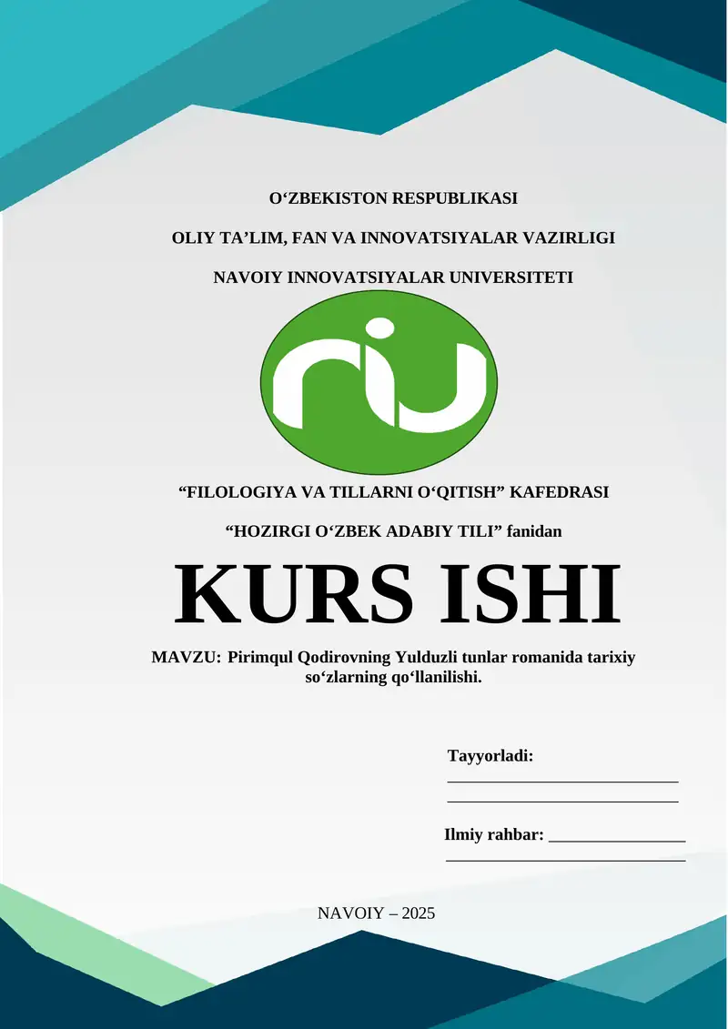 Yulduzli tunlar romanida tarixiy soʻzlarning qoʻllanilishi