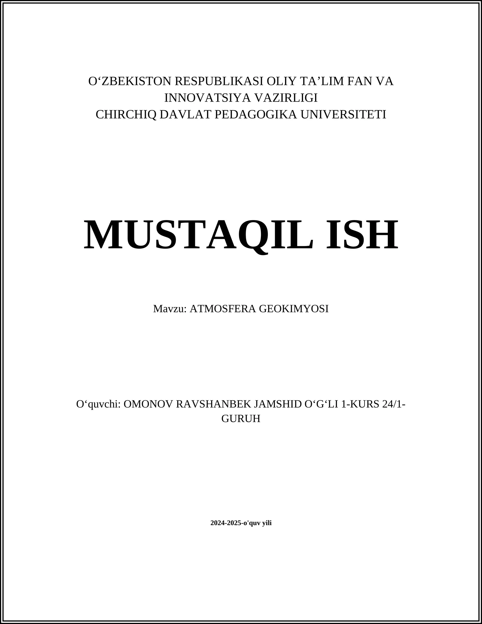 ATMOSFERA GEOKIMYOSI