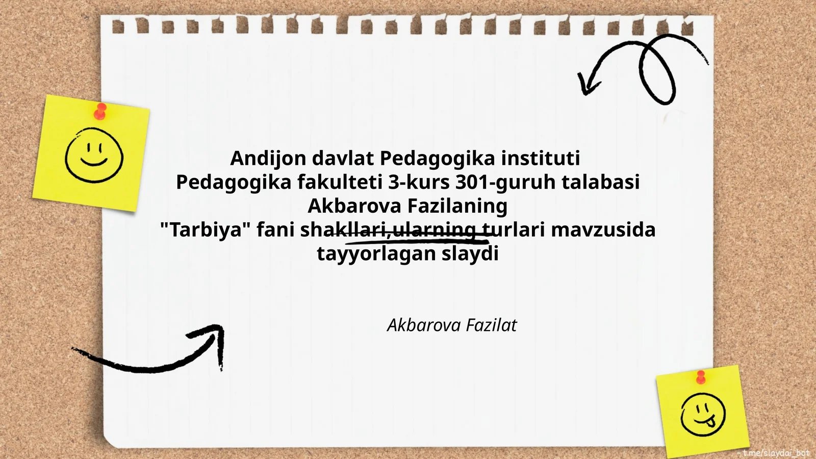 "Tarbiya" fani shakllari,ularning turlari mavzusida tayyorlagan slaydi