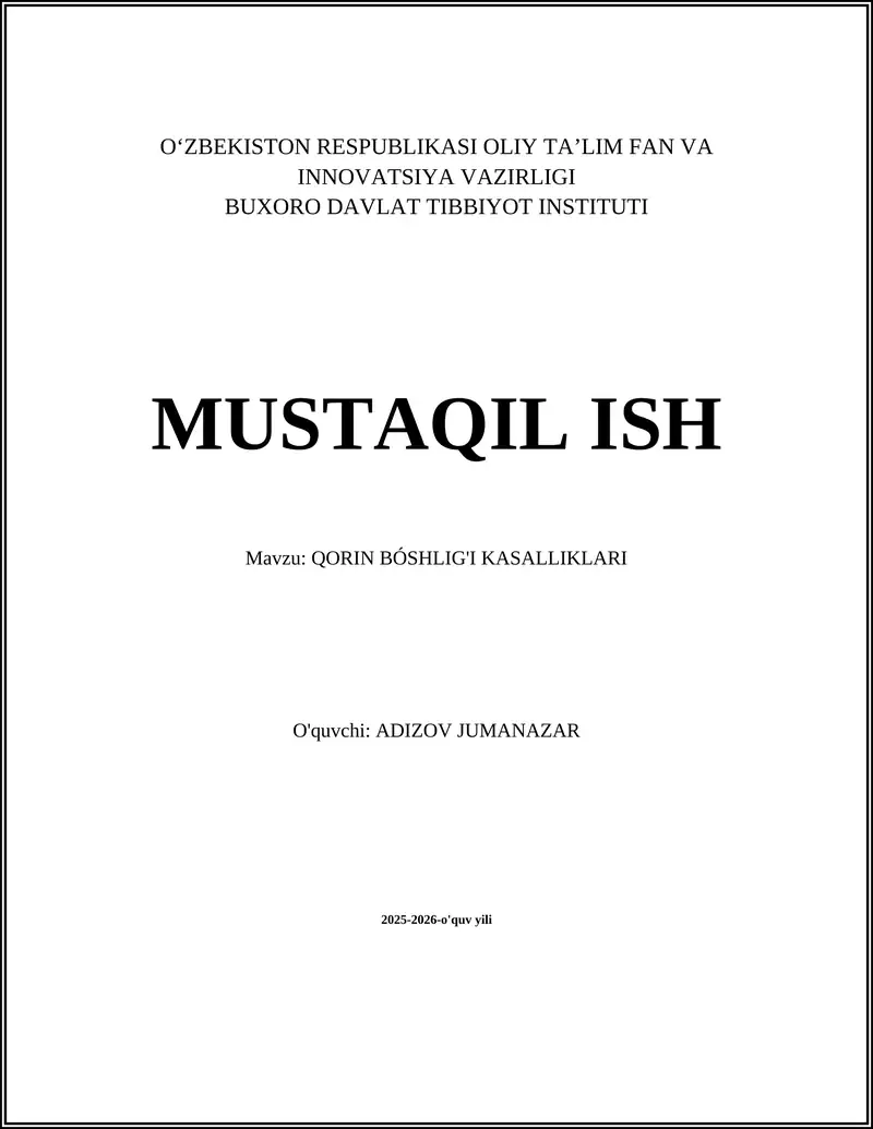 QORIN BÓSHLIG'I KASALLIKLARI
