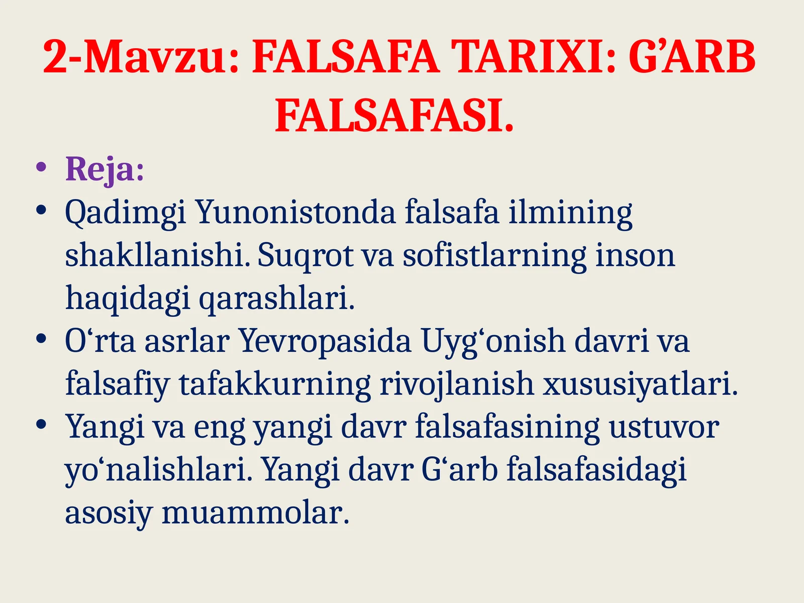 FALSAFA TARIXI: G’ARB FALSAFASI