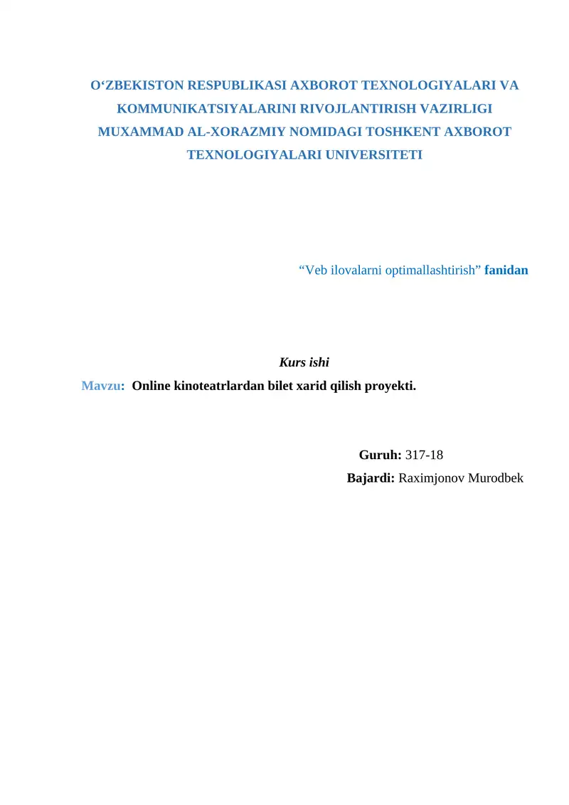 Online kinoteatrlardan bilet xarid qilish proyekti