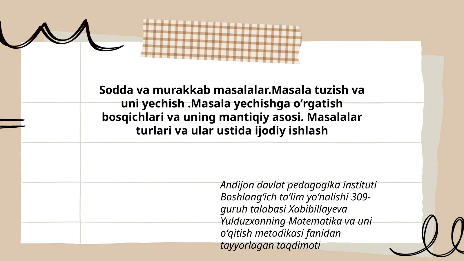 Matematika va uni oʻqitish metodikasi fanidan tayyorlagan taqdimoti