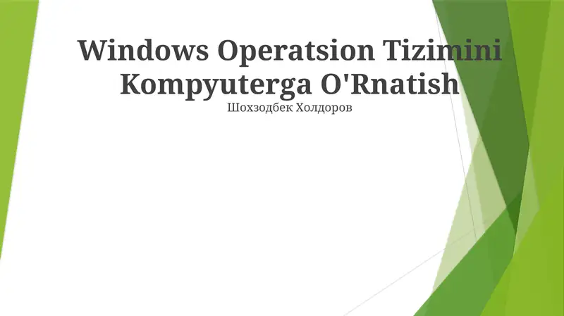 Windows Operatsion Tizimini Kompyuterga O'Rnatish