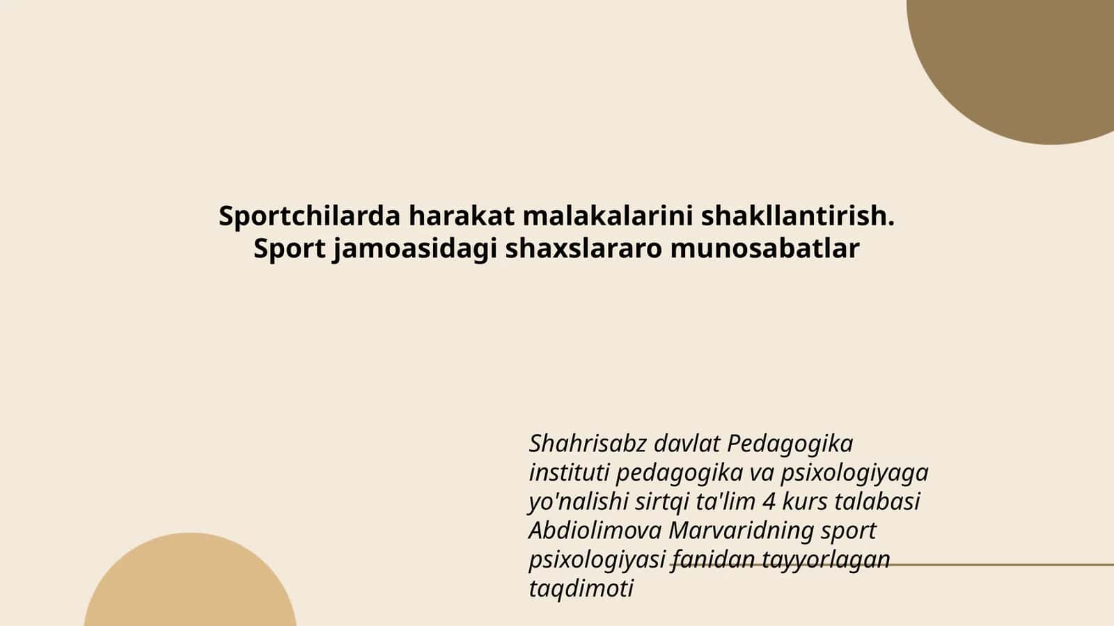 Sportchilarda harakat malakalarini shakllantirish