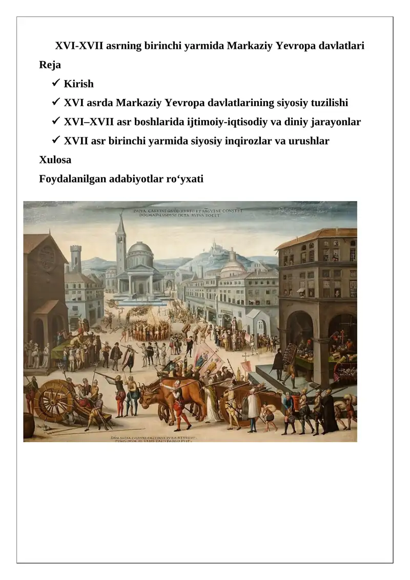 XVI-XVII asrning birinchi yarmida Markaziy Yevropa davlatlari