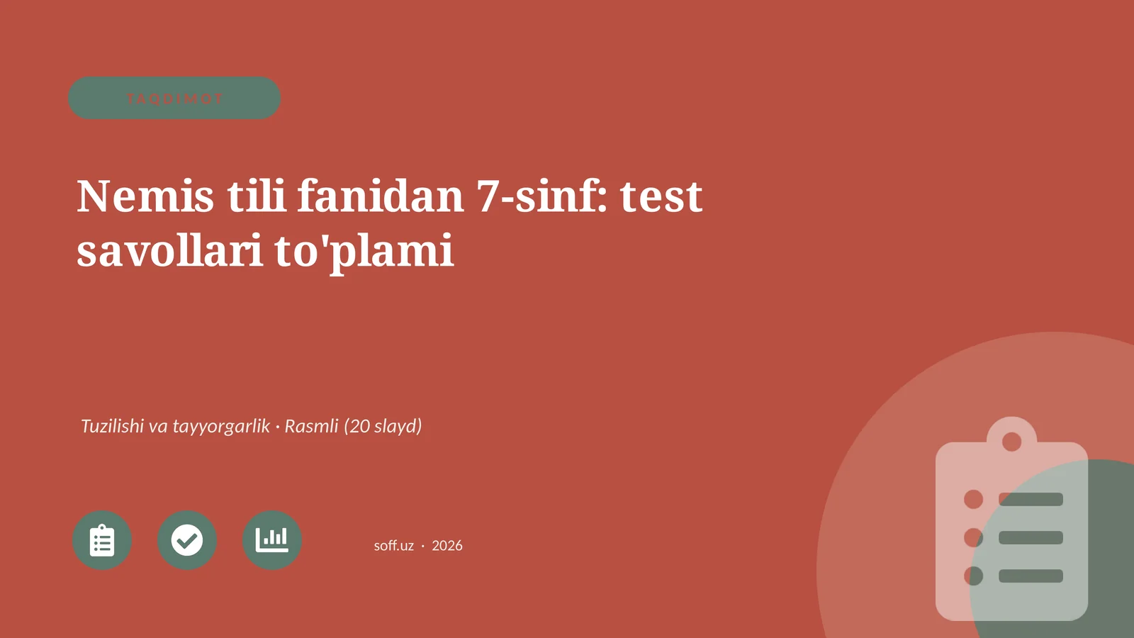 Nemis tili fanidan 7-sinf: test savollari to'plami