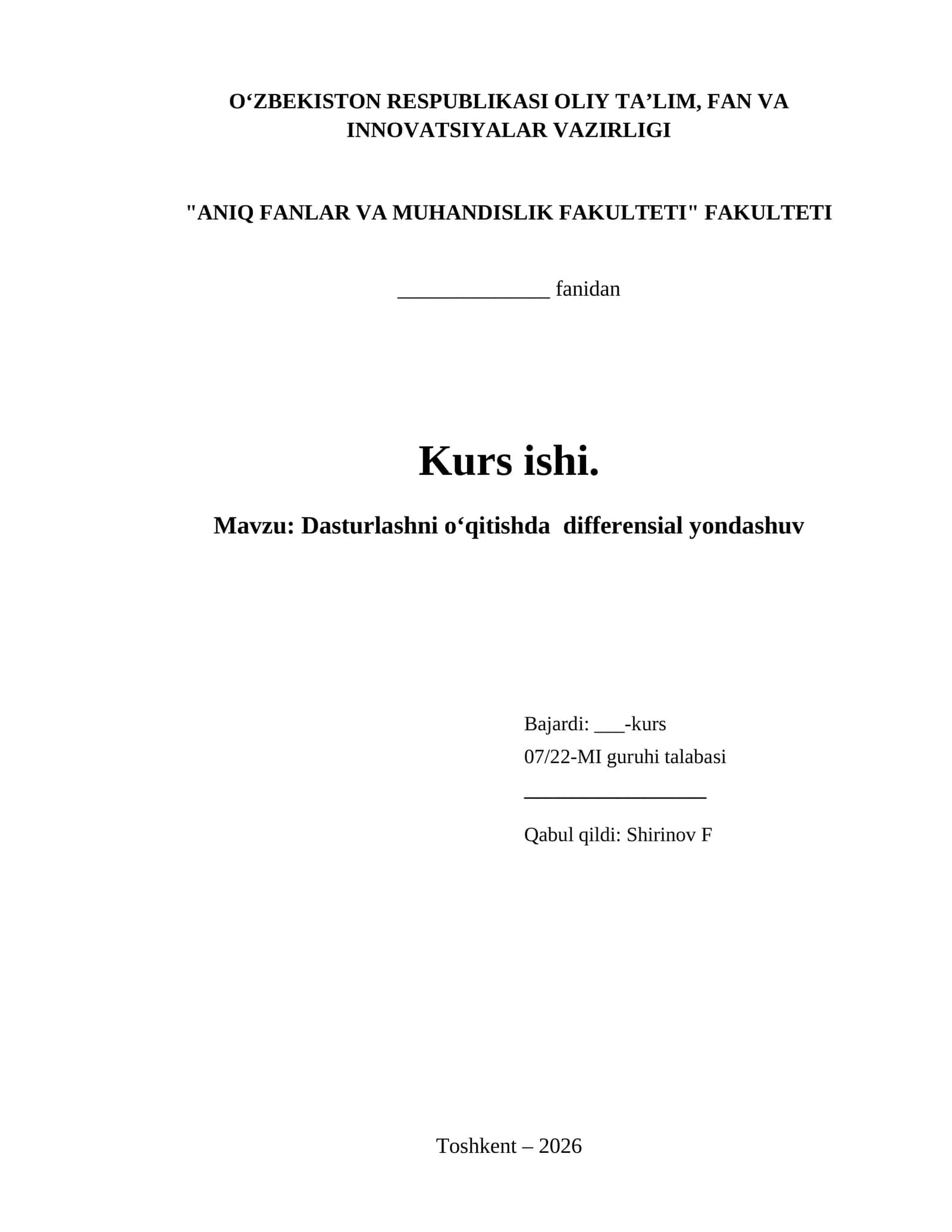 Dasturlashni o‘qitishda differensial yondashuv
