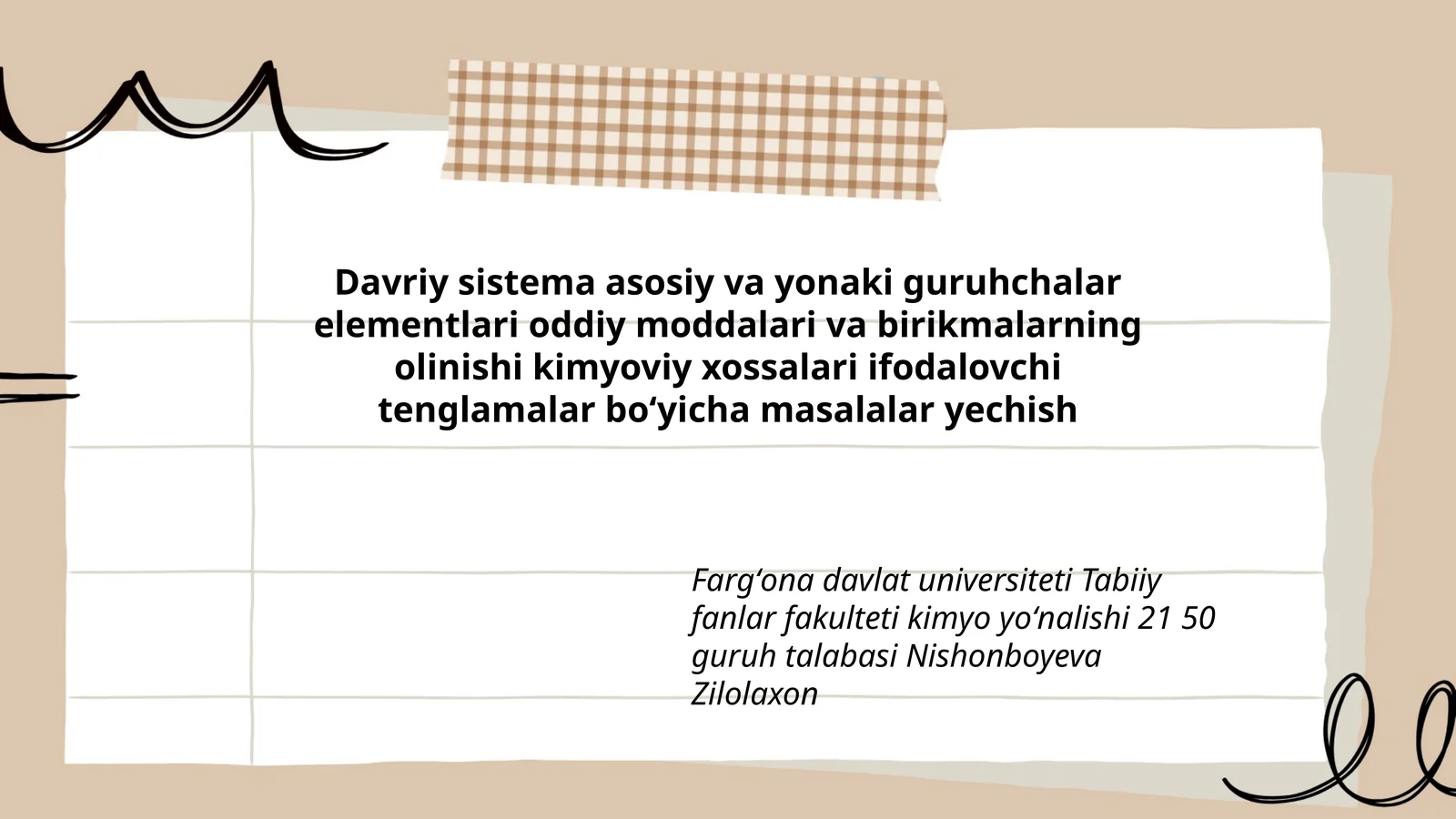 Davriy sistema asosiy va yonaki guruhchalar elementlari