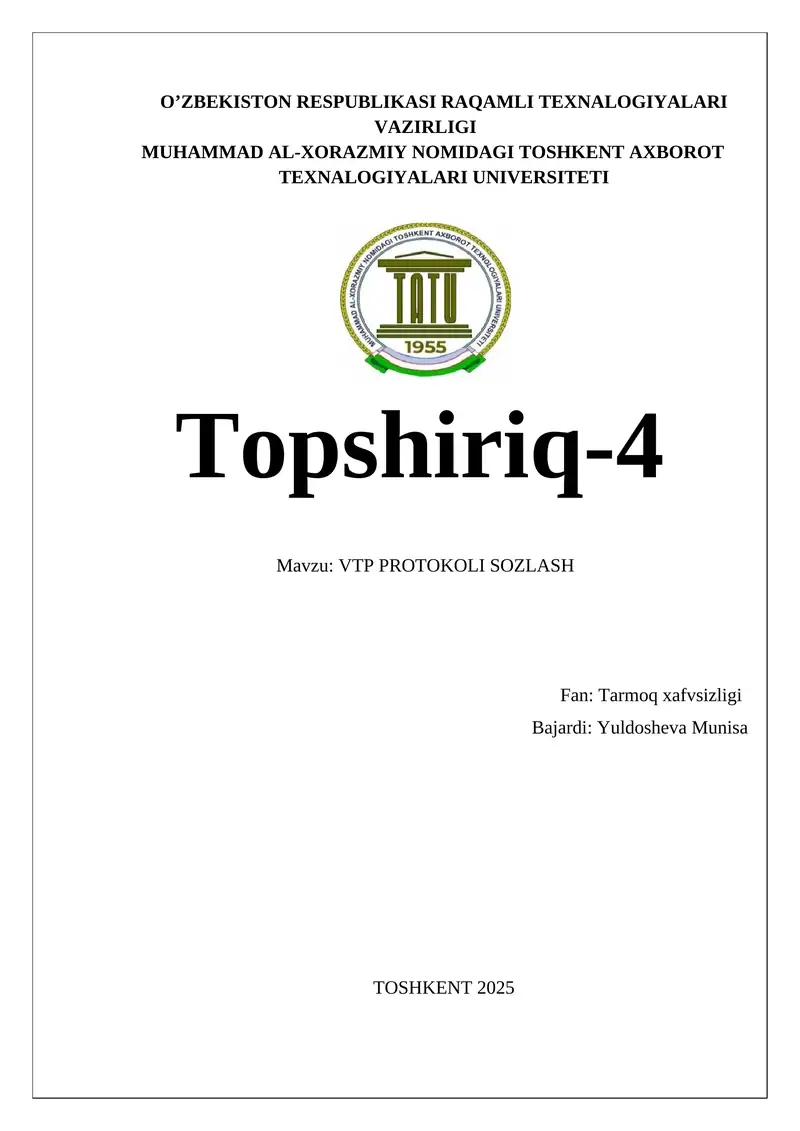 VTP PROTOKOLI SOZLASH