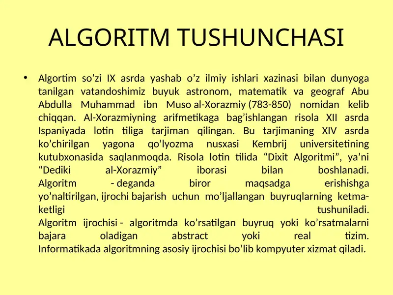 ALGORITM TUSHUNCHASI