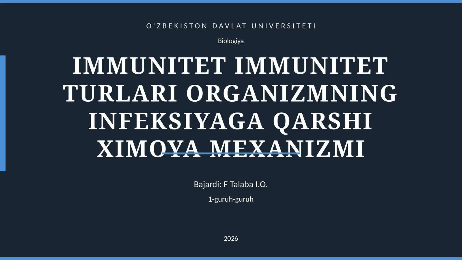 IMMUNITET IMMUNITET TURLARI ORGANIZMNING INFEKSIYAGA QARSHI XIMOYA MEXANIZMI