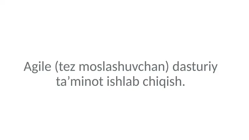 Agile (tez moslashuvchan) dasturiy ta’minot ishlab chiqish.