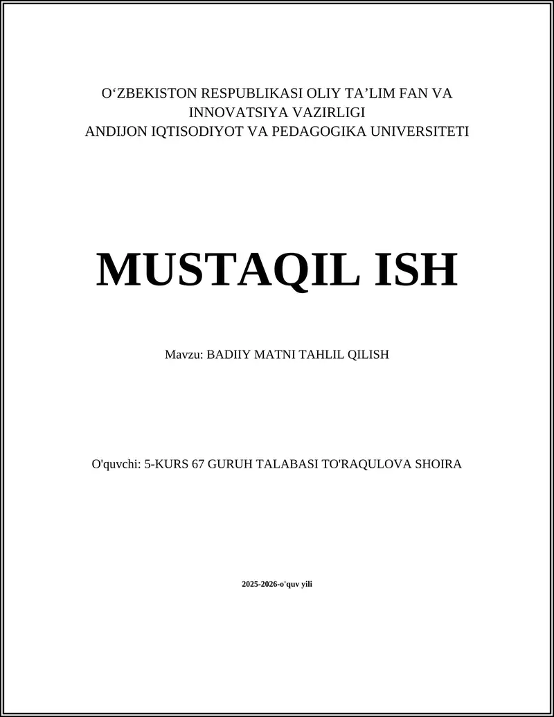BADIIY MATNI TAHLIL QILISH