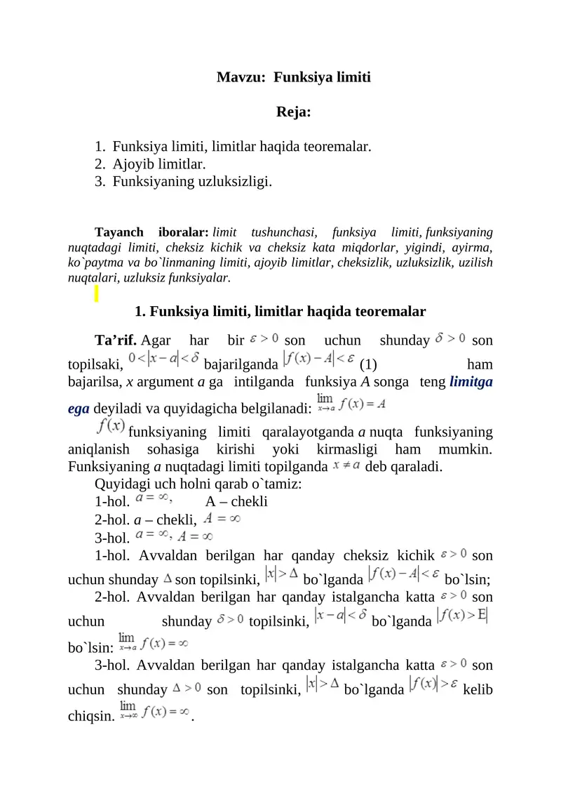 Funksiya limiti