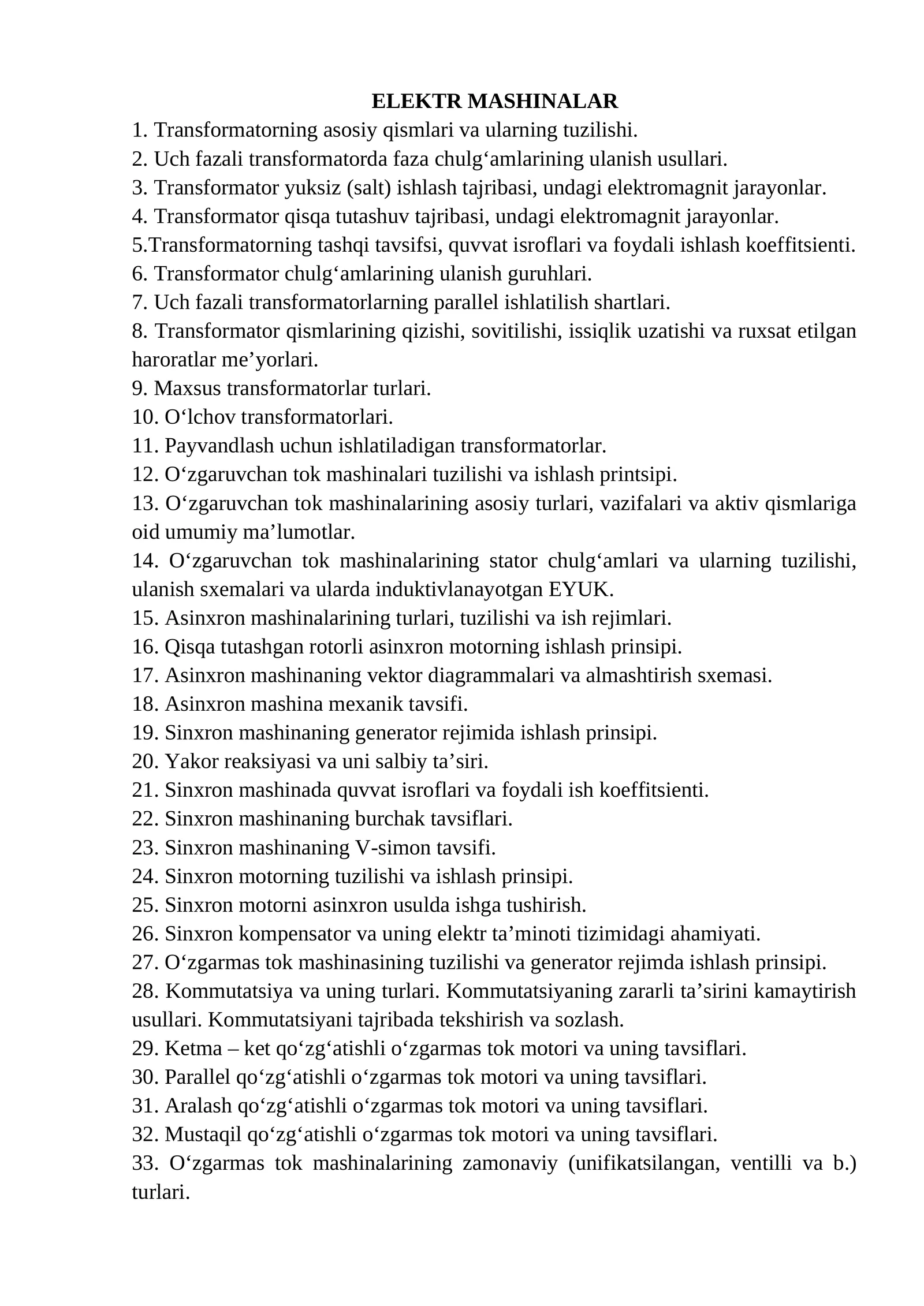 ELEKTR MASHINALAR