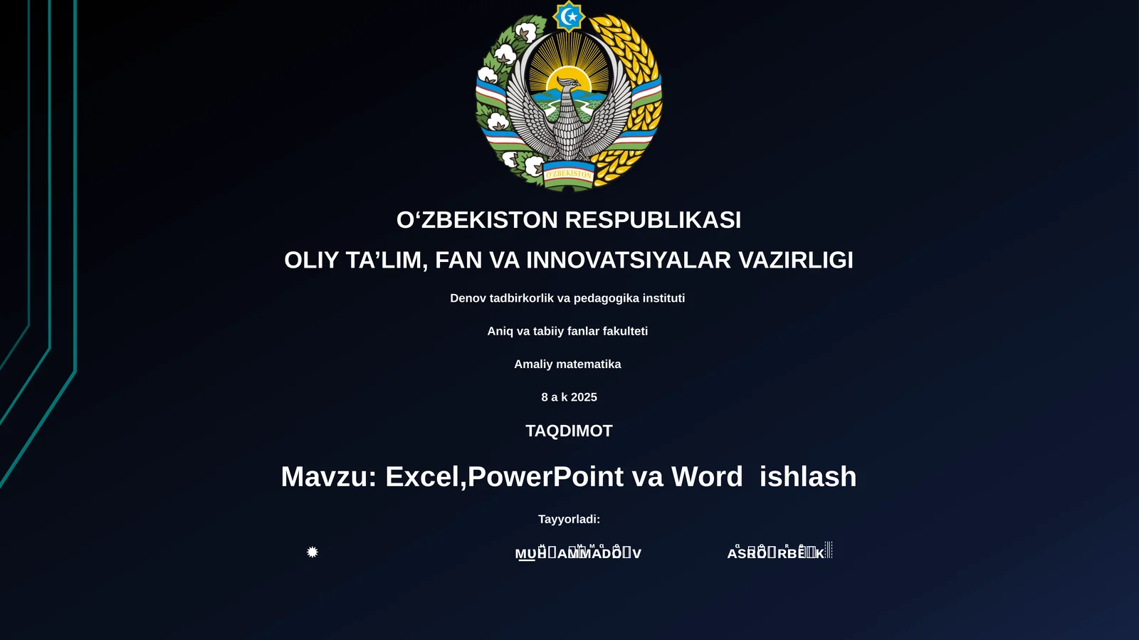 Excel,PowerPoint va Word ishlash