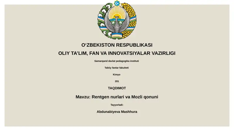 Rentgen nurlari va Mozli qonuni