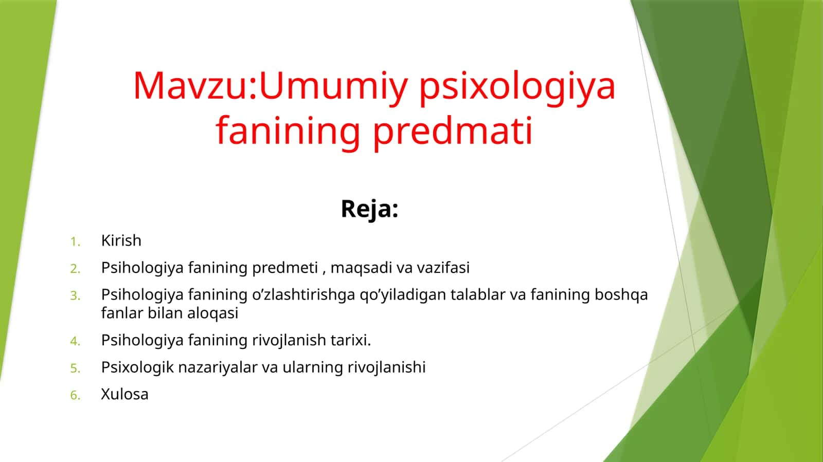 Umumiy psixologiya fanining predmeti
