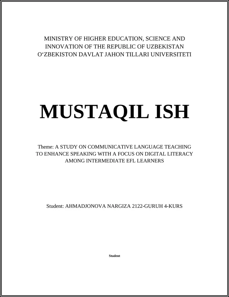 A STUDY ON COMMUNICATIVE LANGUAGE TEACHING TO ENHANCE SPEAKING WITH A FOCUS ON DIGITAL LITERACY