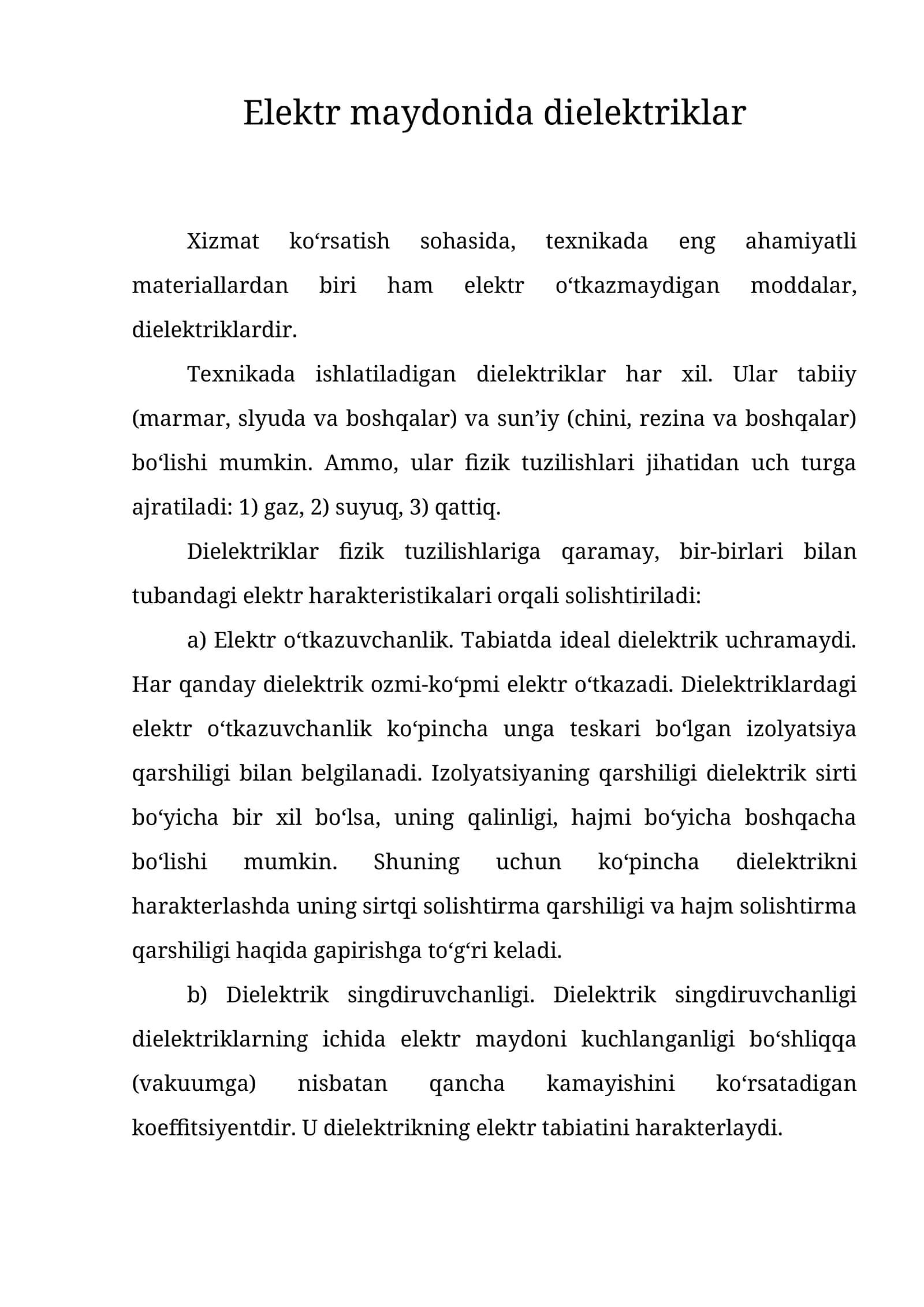 Elektr maydonida dielektriklar