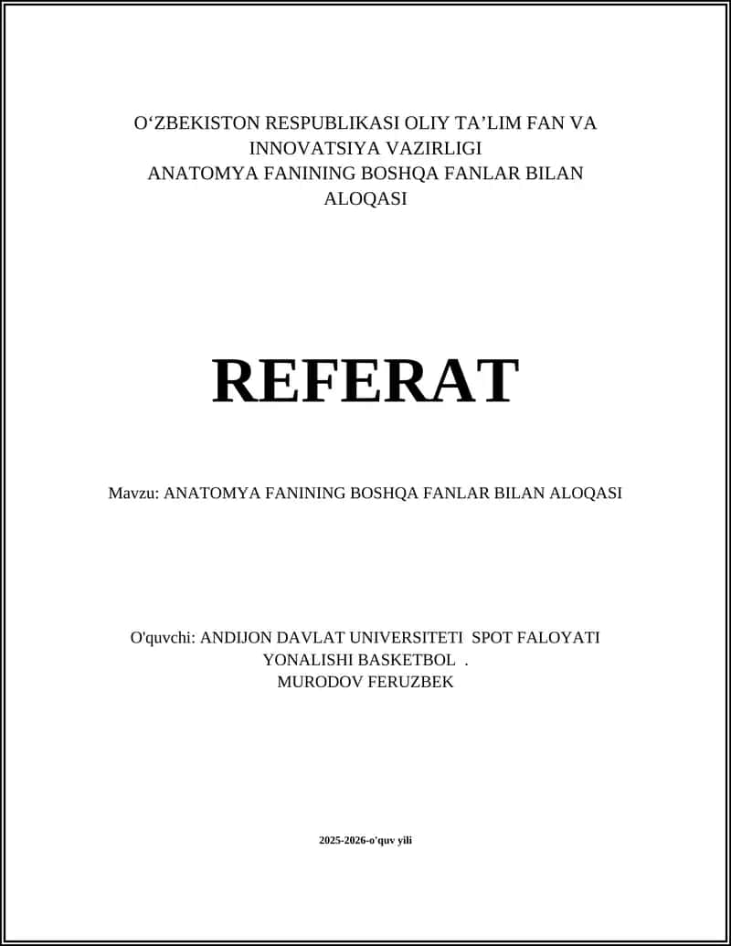 ANATOMYA FANINING BOSHQA FANLAR BILAN ALOQASI