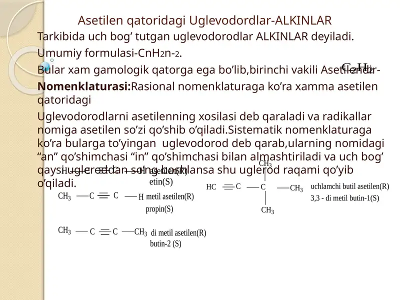 Asetilenqatoridagi Uglevodordlar-ALKINLAR