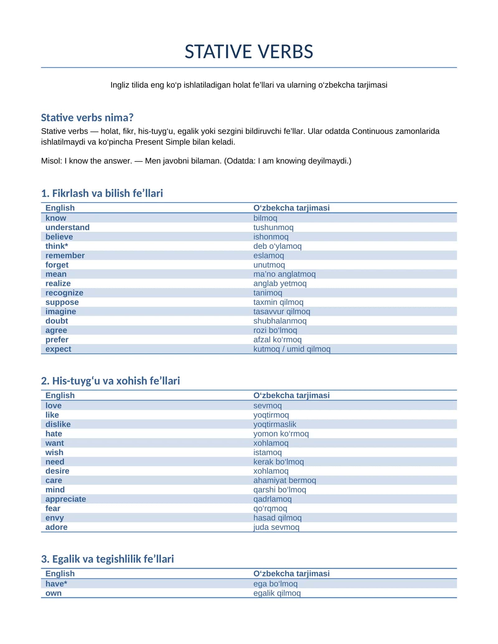 STATIVE VERBS