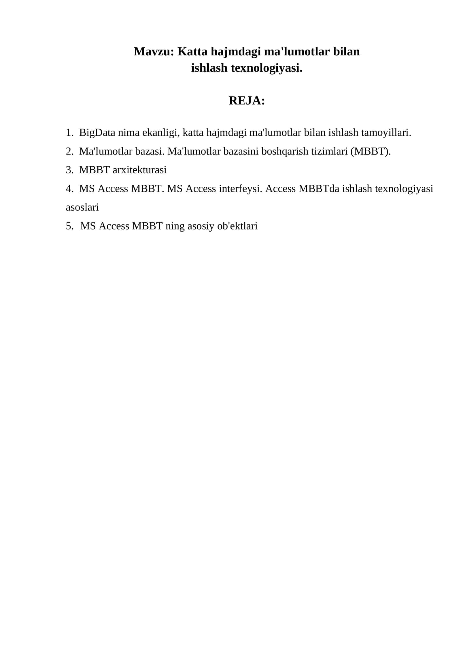 Katta hajmdagi ma'lumotlar bilan ishlash texnologiyasi