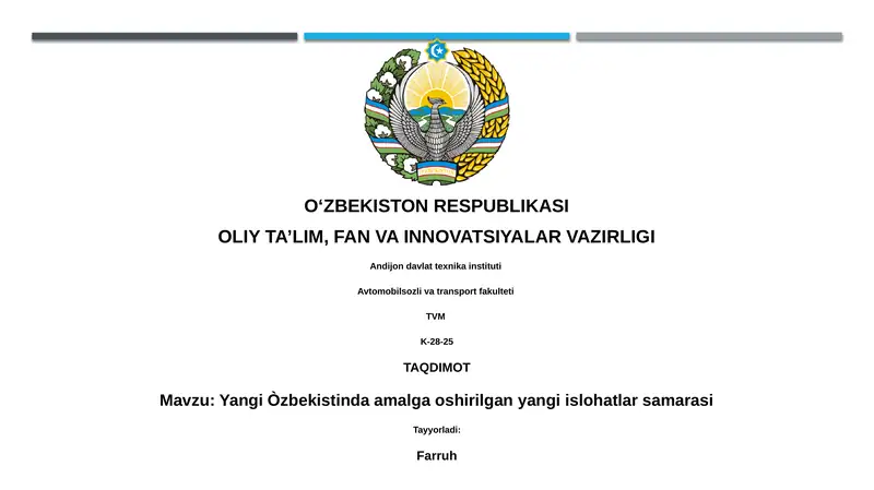 Yangi Òzbekistinda amalga oshirilgan yangi islohatlar samarasi