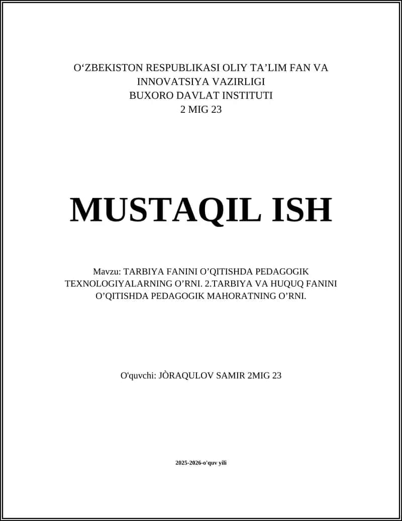 Pedagogik texnologiyalar tushunchasi va tarbiya faniga tadbiqi