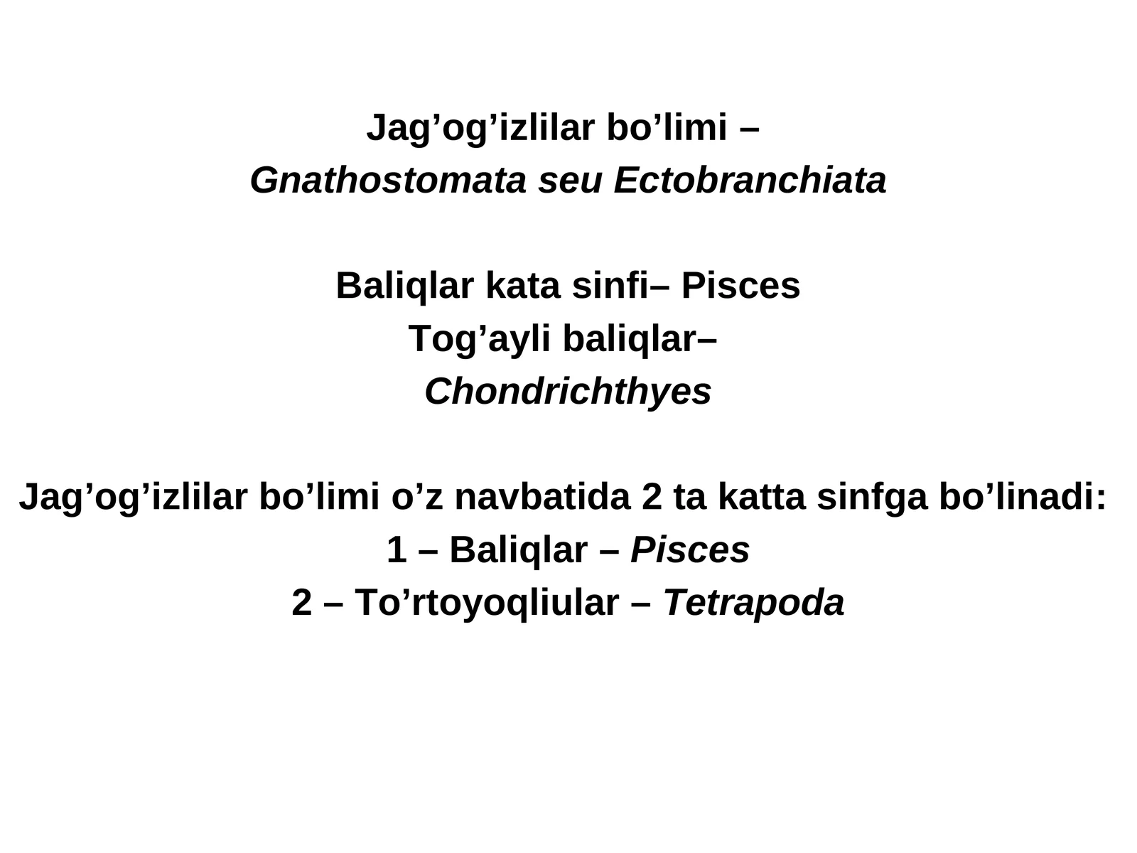 Baliqlar kata sinfi– Pisces