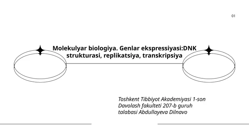 Molekulyar biologiya. Genlar ekspressiyasi:DNK strukturasi, replikatsiya, transkripsiya