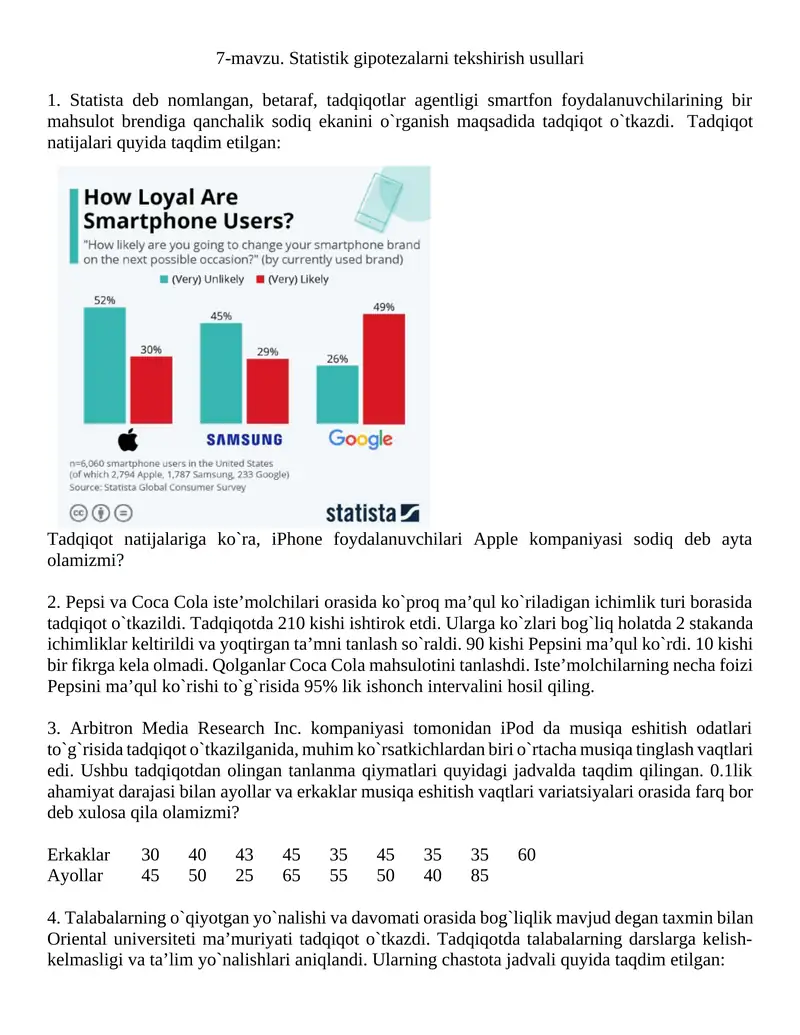 Statistik gipotezalarni tekshirish usullari
