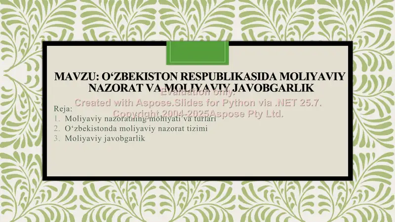 Oʻzbekiston respublikasida moliyaviy nazorat va moliyaviy javobgarlik