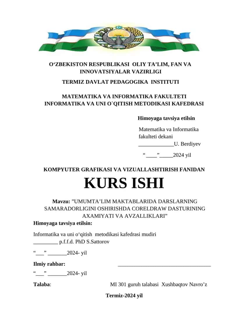 UMUMTA’LIM MAKTABLARIDA DARSLARNING SAMARADORLIGINI OSHIRISHDA CORELDRAW DASTURINING AXAMIYATI VA AVZALLIKLARI