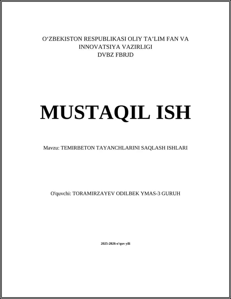 Temirbeton tayanchlarini saqlash ishlari