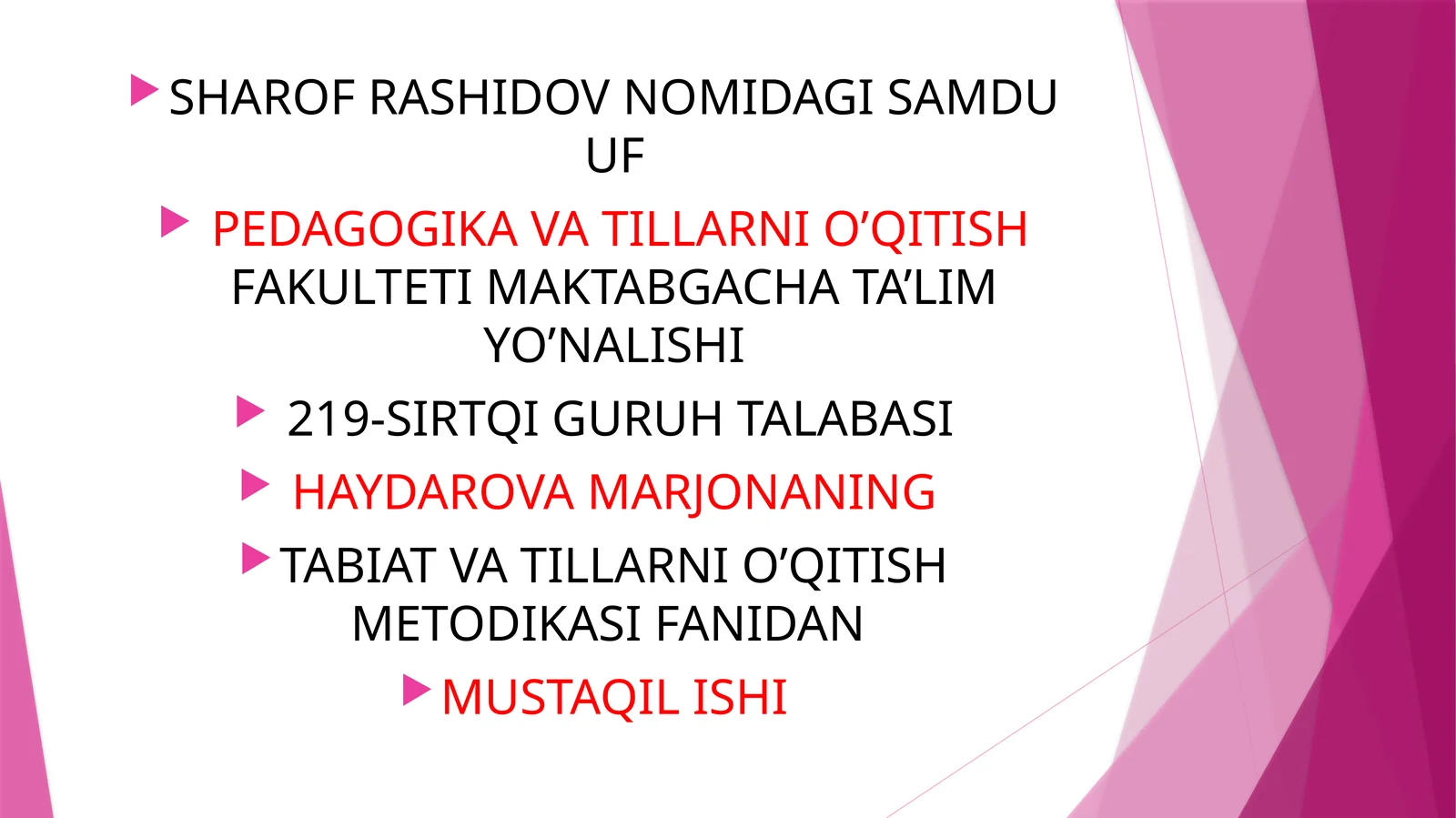 Tabiat va tillarni o’qitish metodikasi fanidan mustaqil ishi