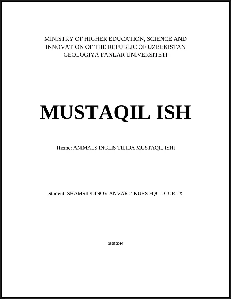 ANIMALS INGLIS TILIDA MUSTAQIL ISHI