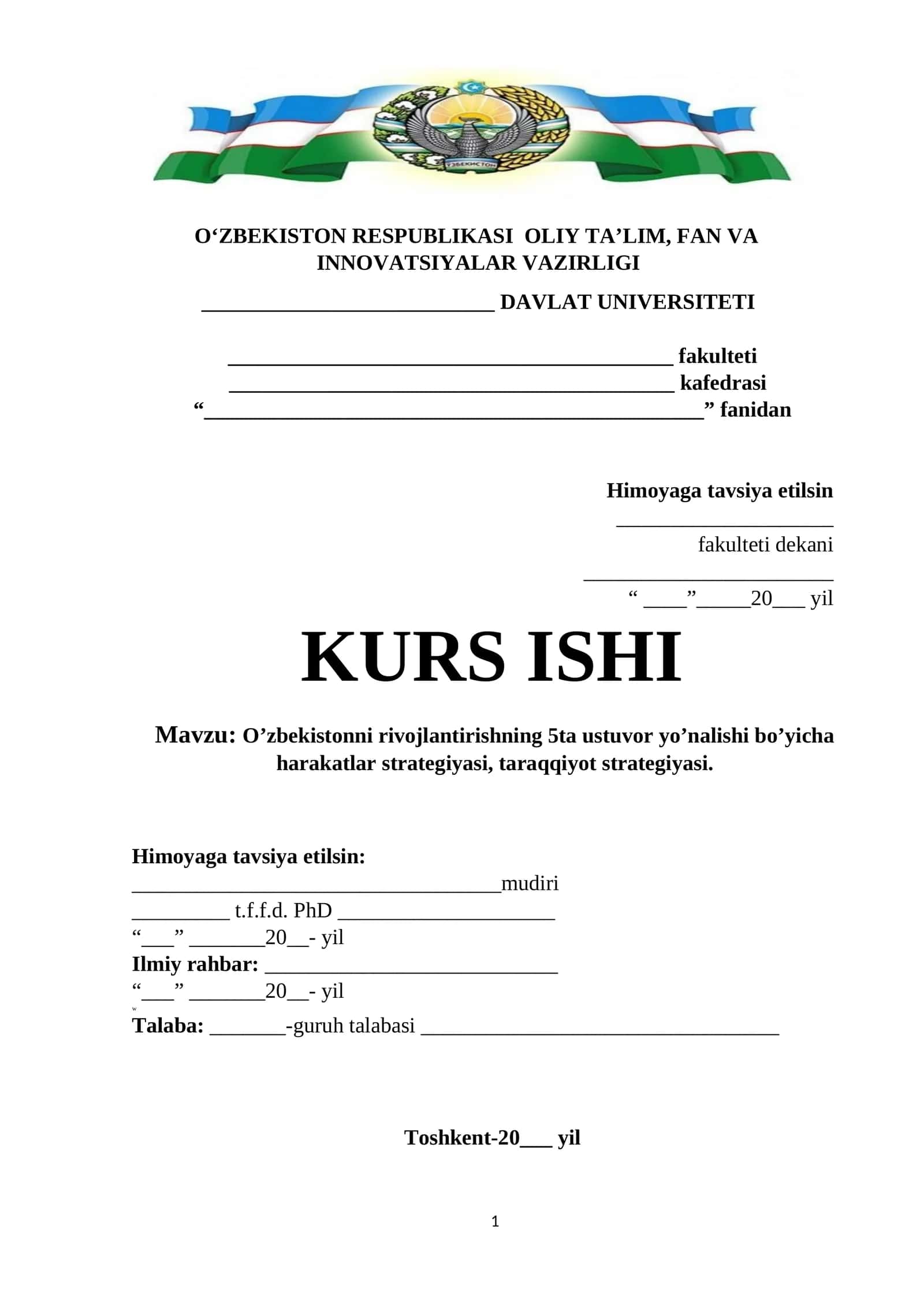O’zbekistonni rivojlantirishning 5 ta ustuvor yo’nalishi bo’yicha harakatlar strategiyasi, taraqqiyot strategiyasi