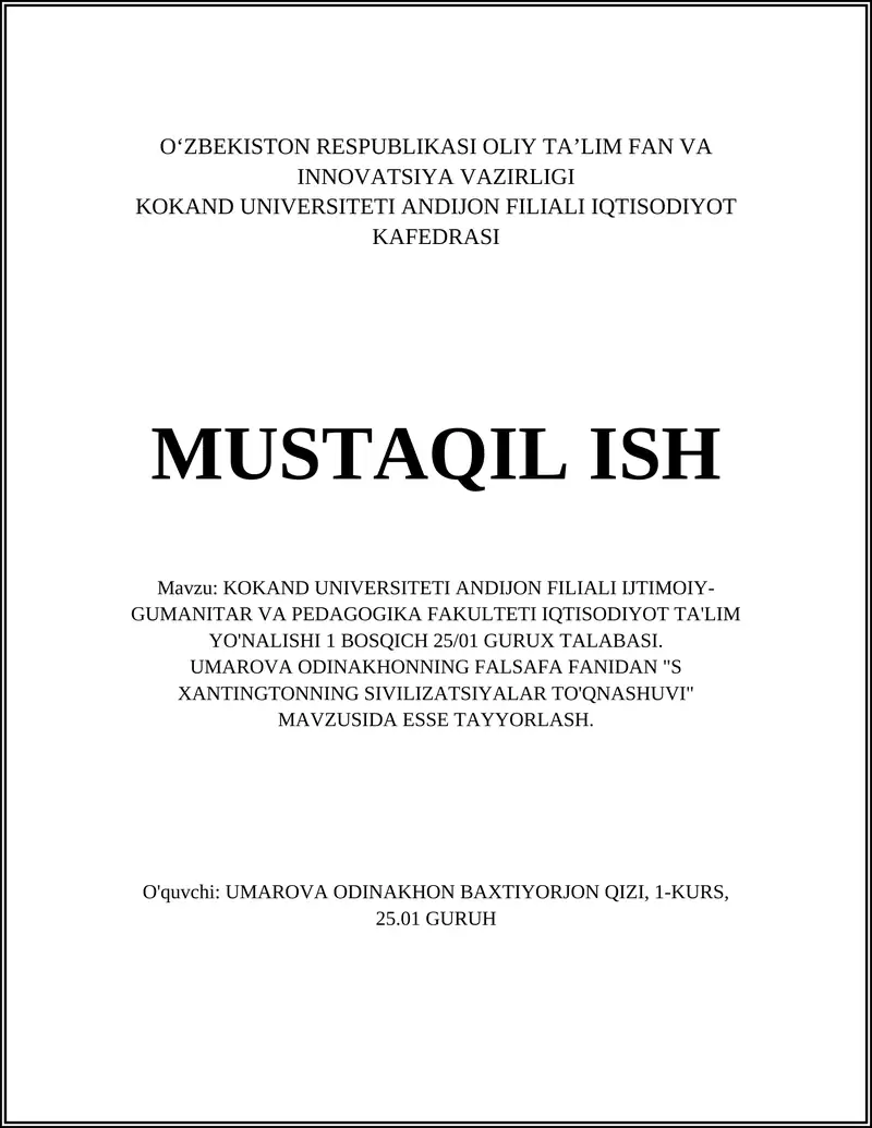 S Xantingtonning Sivilizatsiyalar To'qnashuvi