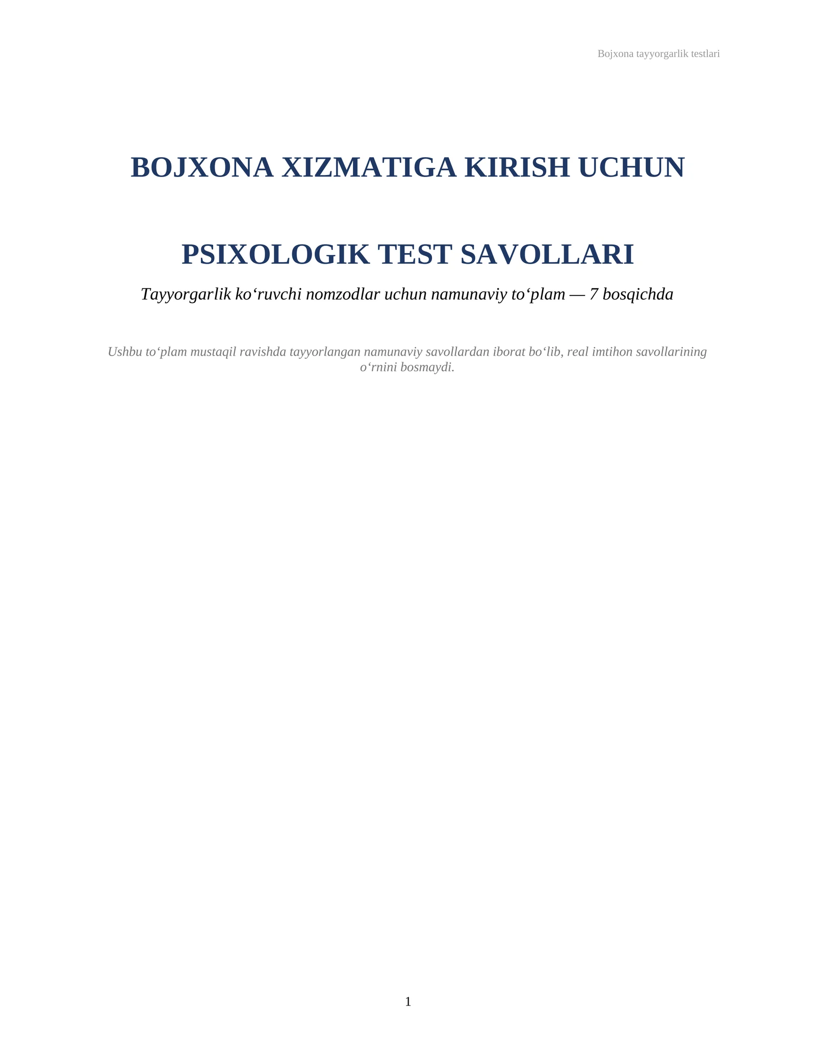 Bojxona tayyorgarlik testlari