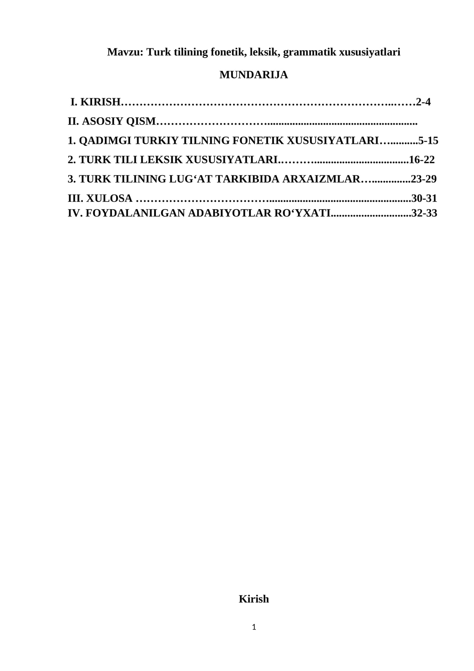 Turk tilining fonetik, leksik, grammatik xususiyatlari
