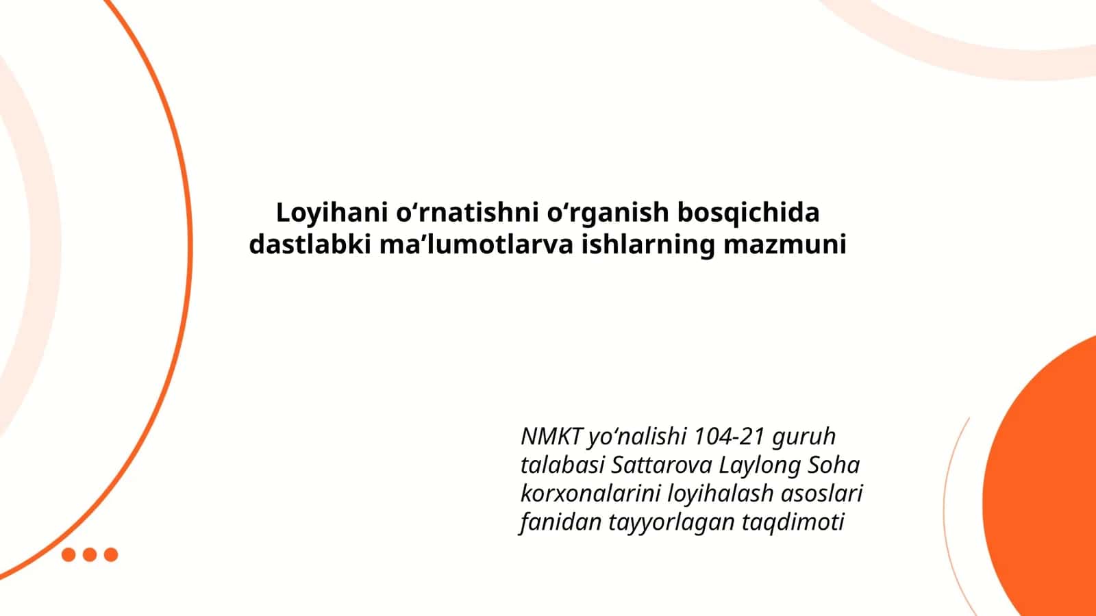 Soha korxonalarini loyihalash asoslari fanidan tayyorlagan taqdimoti