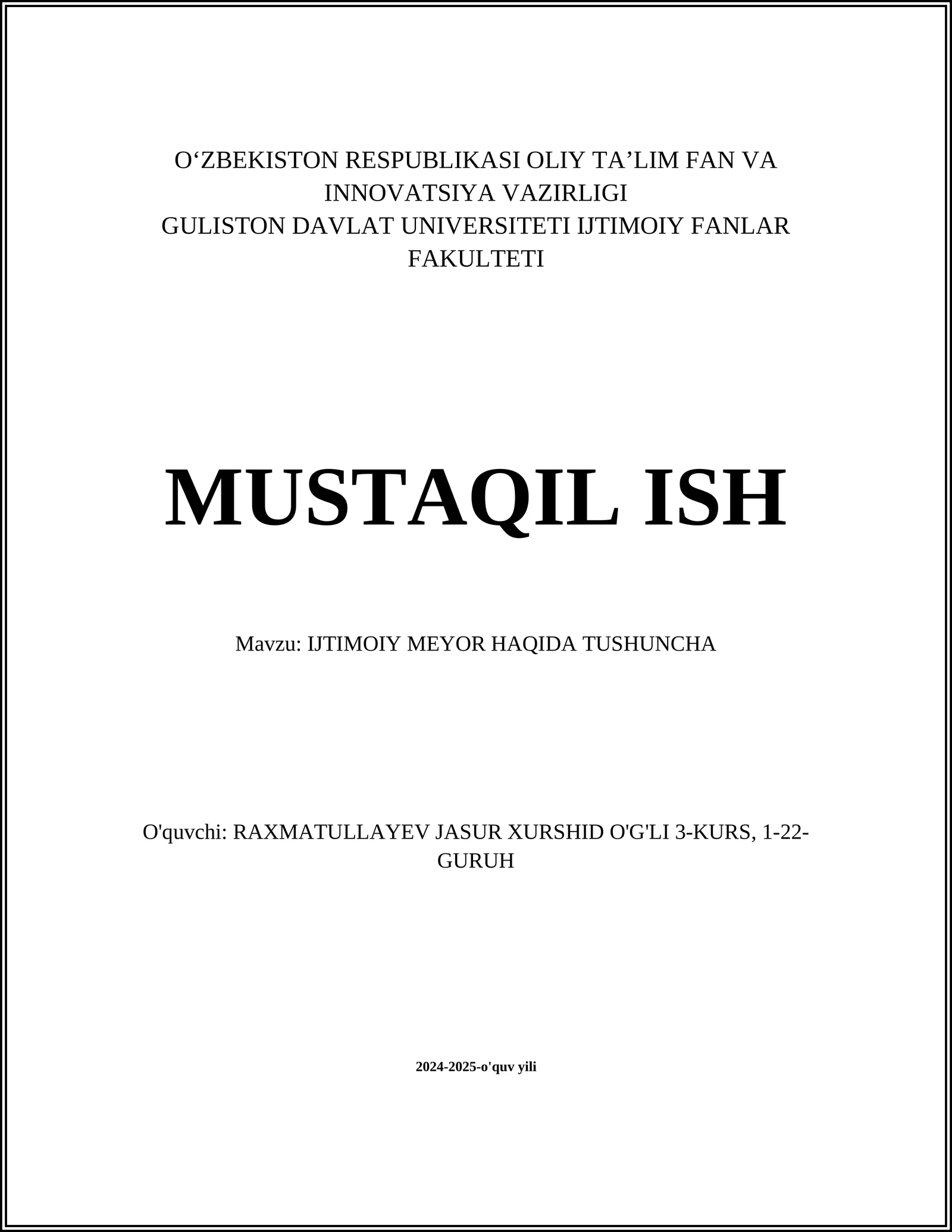 IJTIMOIY MEYOR HAQIDA TUSHUNCHA