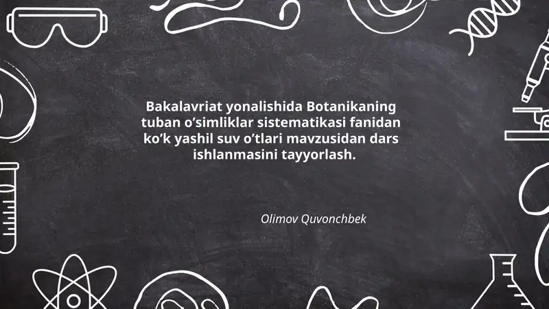ko'k yashil suv o'simliklari (Chlorophyta) mavzusidan dars ishlanmasi