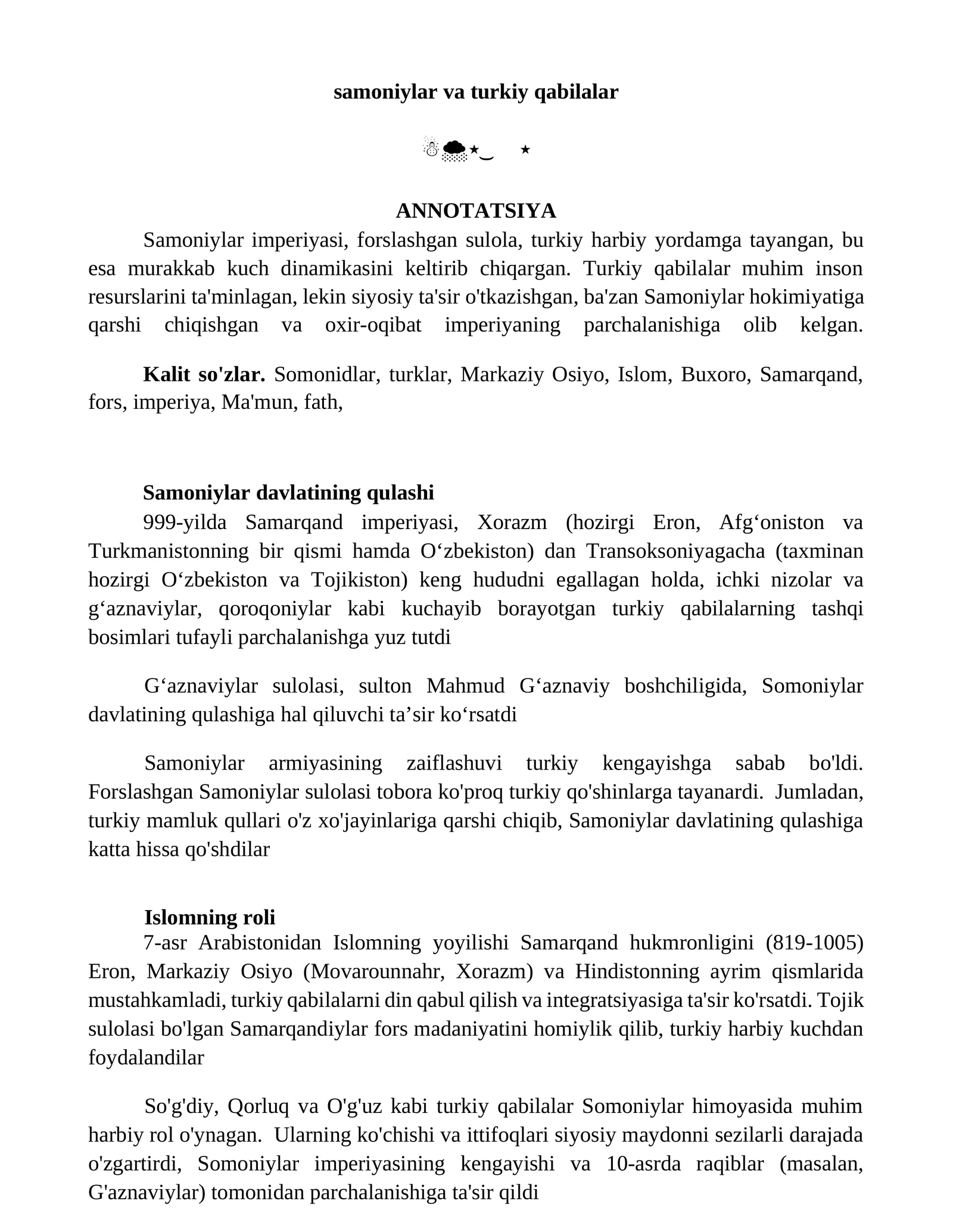 Samoniylar va turkiy qabilalar